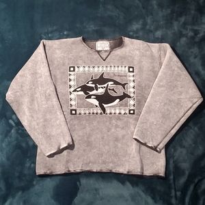 Vintage Gray Orca Neskowin Guava Beach Graphic Crew Neck Sweatshirt